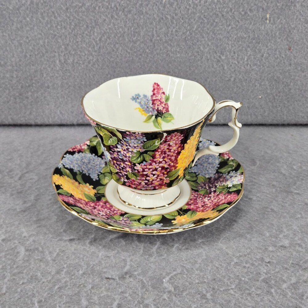 Vintage Royal Albert Teacup & Saucer, Cynthia, Floral, Gold Rimmed, Bone China
